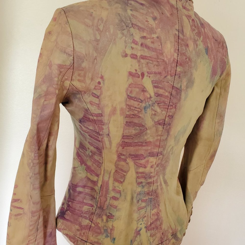 Vince Leather Moto Jacket blazer beige tan blue brown gray purple khaki 2 4 6 - Picture 5 of 6